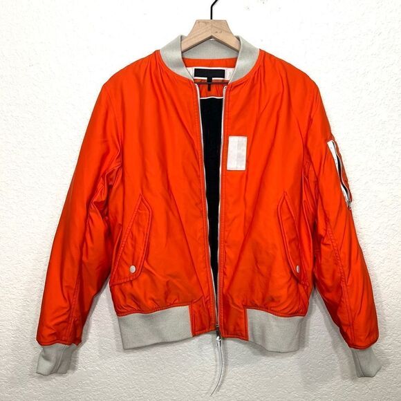 Rag & Bone Georgie Bomber Jacket Orange Nylon Technical Bomber Coat Size M - Picture 6 of 15